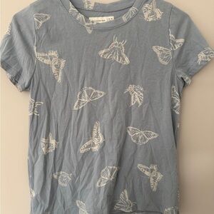 Blue T-Shirt with White Butterfly Print